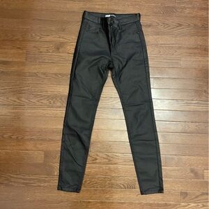Stradivarius High Waisted Black Coated Skinny Jeans